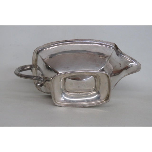 Mid 20th Century Metal Gravy Boat Silver Plated Sauce Serving Dish With Scrollwork Handle For Sale - Image 11 of 15