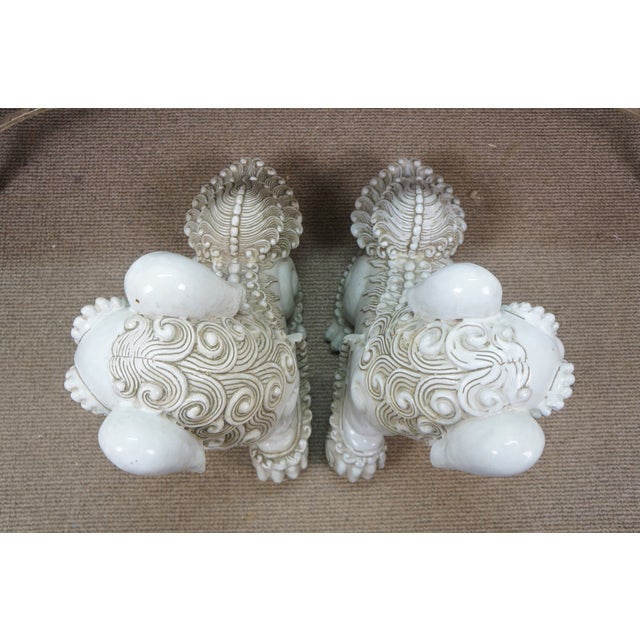 Vintage Chinese Chinoiserie Foo Dogs Fu Guardian Lion Statues 23" For Sale - Image 12 of 16