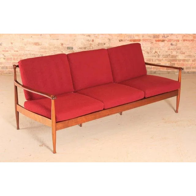Mid-Century Danish Rosewood 3-Seater Sofa with Red Wool Upholstery, 1960s For Sale - Image 4 of 13