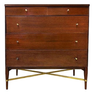 Mid Cent Modern Paul McCobb for Calvin Chest of Drawers With Brass X Stretcher For Sale