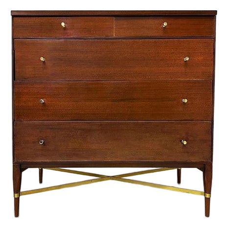 Mid Cent Modern Paul McCobb for Calvin Chest of Drawers With Brass X Stretcher For Sale