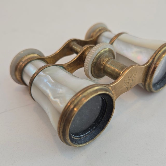 LeMaire Paris Antique LeMaire Fi Paris Mother-of-Pearl & Brass Opera Glasses, 1904 Monogrammed For Sale - Image 4 of 12