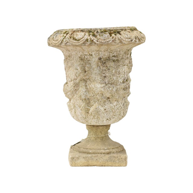 18th century classical style of pair of French garden carved stone urn or planters. beautiful patina.