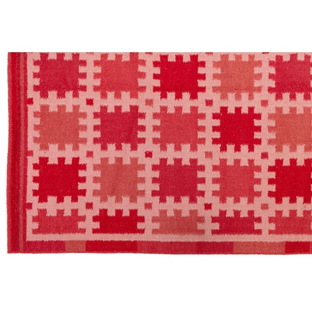 10x14 Modern Swedish-Style Flatweave Wool Rug – Terracotta & Crimson Geometric For Sale - Image 10 of 10