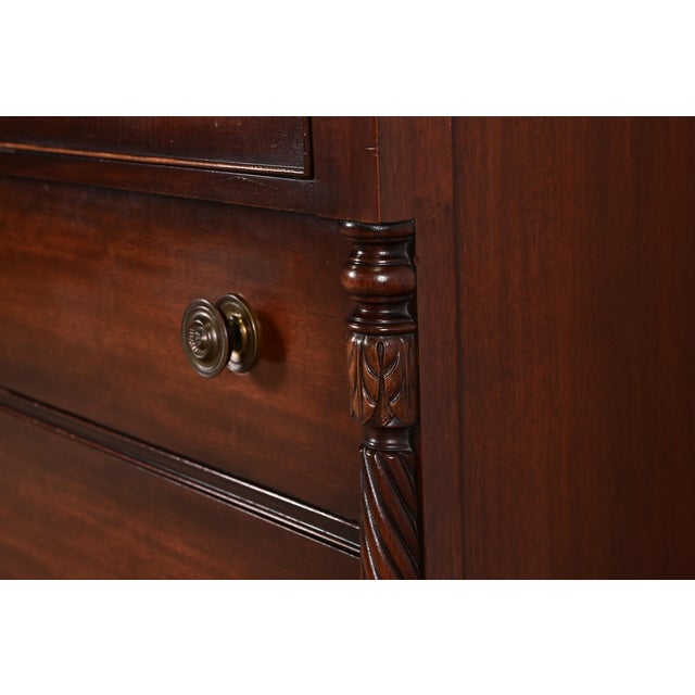 Wood Kindel Furniture American Empire Carved Mahogany Four-Drawer Highboy Dresser, Circa 1960s For Sale - Image 7 of 12