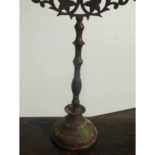 Metal Vintage Rustic Bronze Seven Candle Menorah With Lions Motif For Sale - Image 7 of 13
