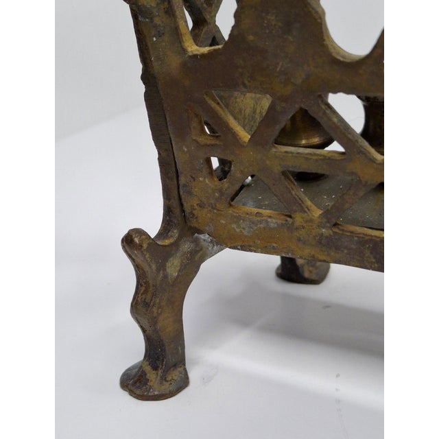 Antique 19th C. Polish Brass Bench Menorah Hanukkah Lamp Lions Birds Openwork For Sale - Image 15 of 18