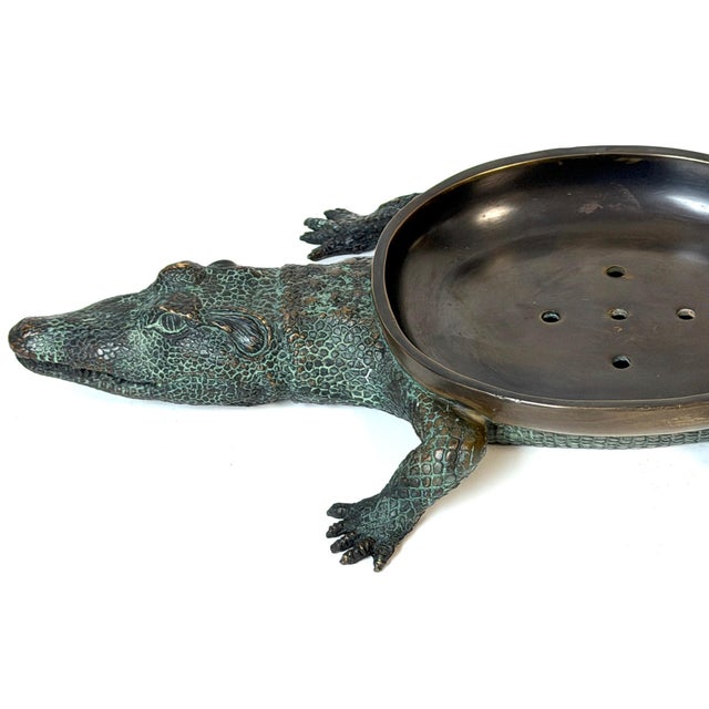 Brown Large Cast & Patinated Bronze Alligator Soap Dish/ Vide-Poche For Sale - Image 8 of 15