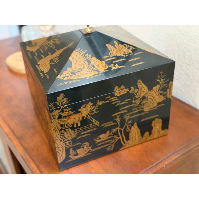 Chinoiserie Mid 19th Century Lacquered Hand Painted Chinoiserie Chest by Maitland Smith For Sale - Image 3 of 10