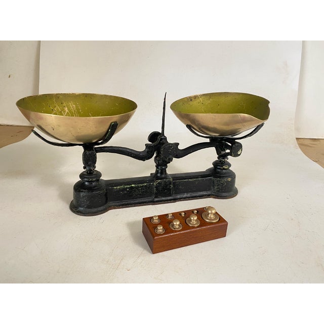 19th Century Scale with Weights in Iron and Brass, France, Set of 11 For Sale - Image 4 of 13