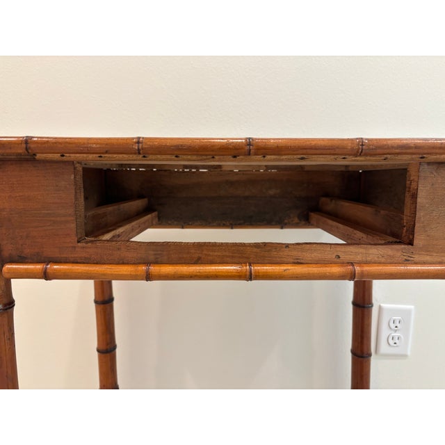 Antique Aesthetic Movement Faux Bamboo Chinoiserie Style Side Table With Drawer For Sale - Image 10 of 18