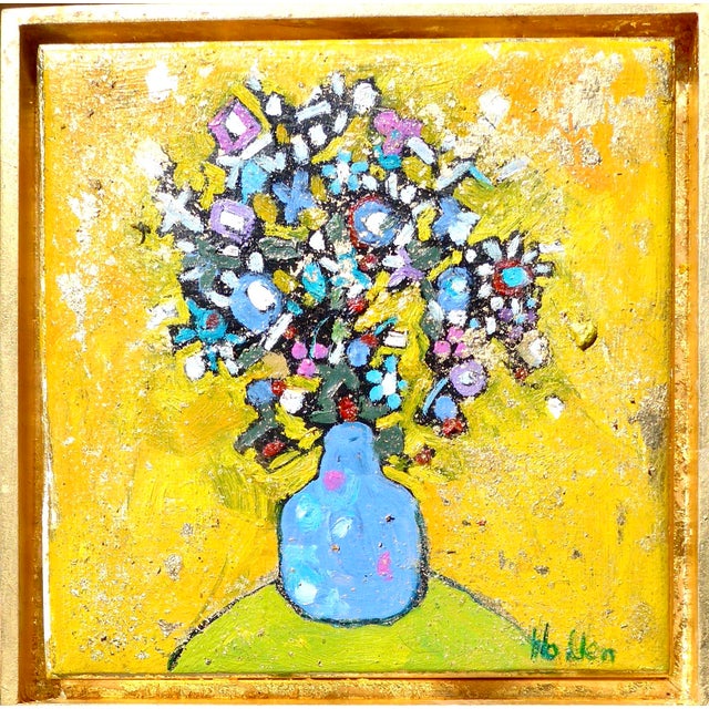 Wood Golden Flowers Oil in a Gilded Gold Frame For Sale - Image 7 of 10