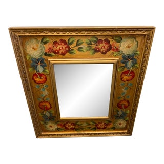 20th Century Wood Folk Floral Mirror For Sale