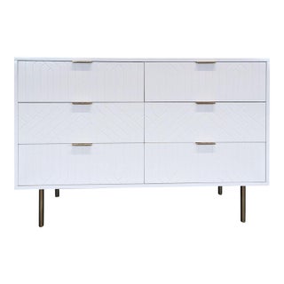 Pottery Barn Teen Jennings Modern White 6-Drawer Dresser With Brass Legs For Sale