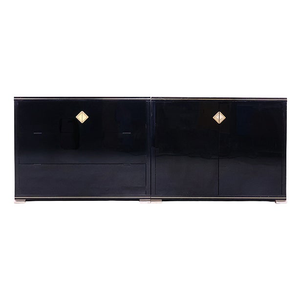 Black Lacquered Cabinets by Pierre Vandel, 1970s, Set of 2 For Sale