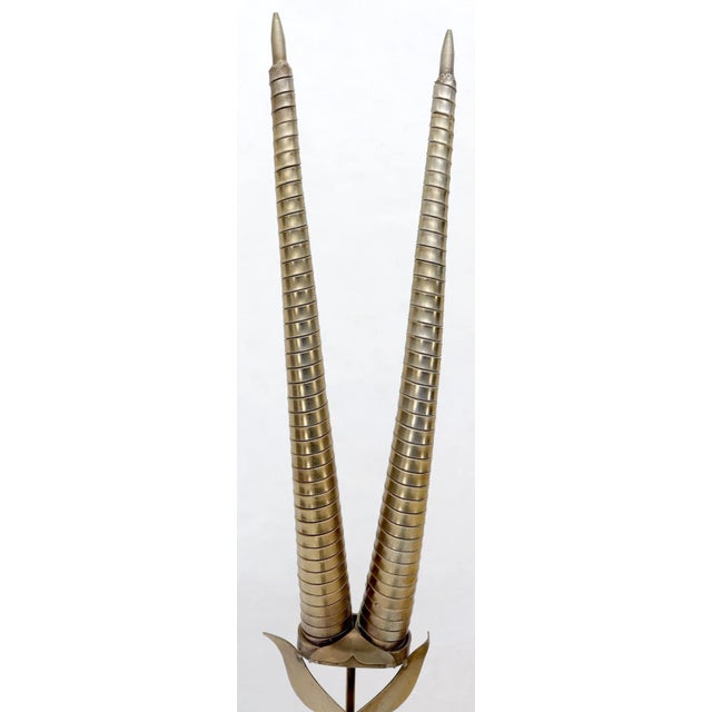 Bronze Curtis Jere Tall Gazelle Horns Sculpture on Half Sphere Shape Marble Base For Sale - Image 8 of 13