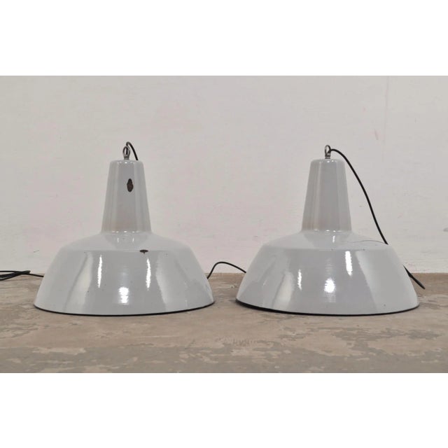 Metal Vintage Enamel Pendant Lamps, 1950s For Sale - Image 7 of 9