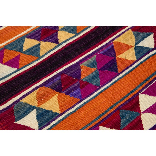 Vintage Flatweave Turkish Kilim Wool Rug With Multicolor Geometric Design For Sale - Image 9 of 11