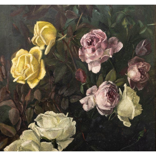 Modern Floral Still Life Scene Oil on Canvas For Sale - Image 3 of 5