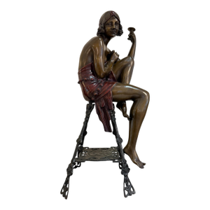 Late 20th Century Art Deco Style Multi-Color Patinated Bronze "Champagne Girl" Sculpture After Ferdinando De Luca