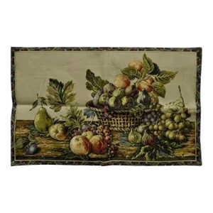 French Wall Hanging Tapestry Aubusson Fruit Still Life Beige Background