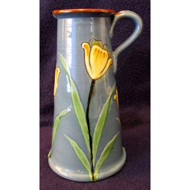 Ceramic 1930s Austrian p.a.w. Paul and Anna Wranitzky Pottery Pitcher Flowers For Sale - Image 7 of 7