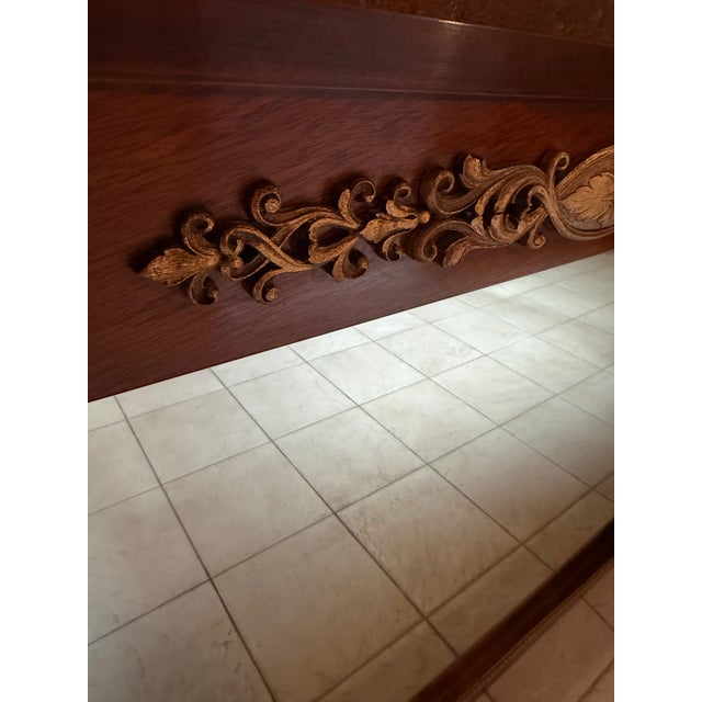 Large Vintage Traditional Mahogany Wall Mirror With Carved Crest Floral Appliqués For Sale In Chicago - Image 6 of 7