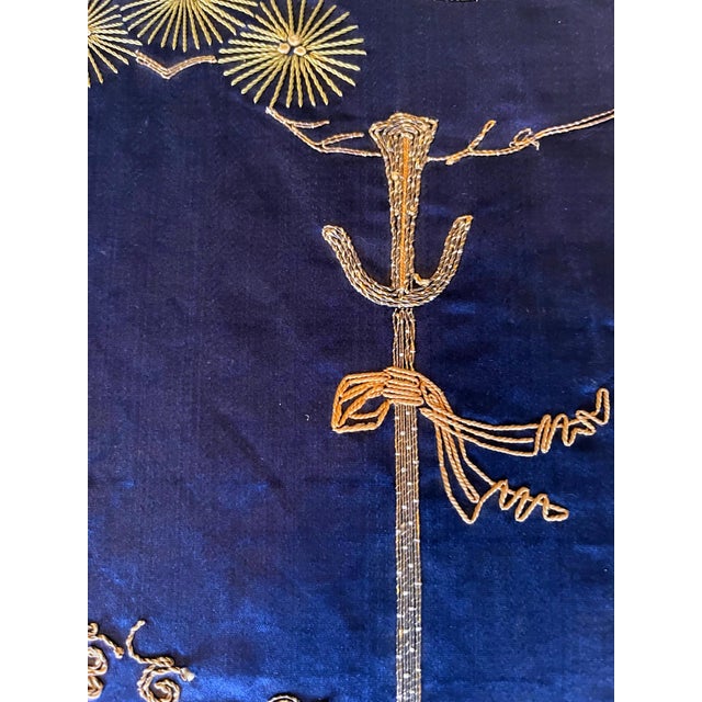 Blue Framed Antique Japanese Silk Embroidery Fukusa Textile Panel For Sale - Image 8 of 18