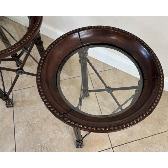 Wood Maitland Smith Regency Leather & Iron Side Tables, a Pair For Sale - Image 7 of 8