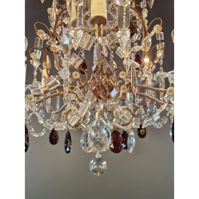 Metal Vintage Venetian Style Klassik Crystal Chandelier With Purple Crystal Drops For Sale - Image 7 of 9