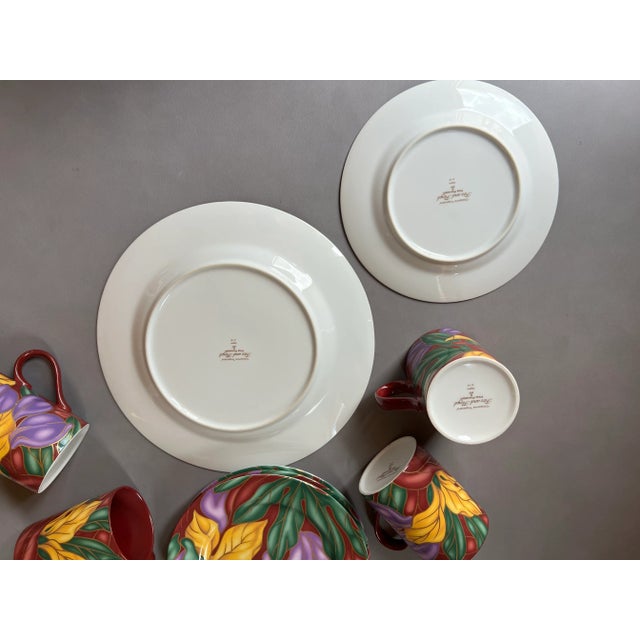 Ceramic Vintage Colorful Tropical Style Dessert Dish Set- 9 Pieces For Sale - Image 7 of 8