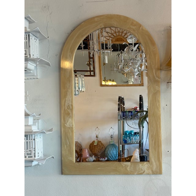 Vintage Modern 1970s Arched Onyx Marble Stone Wall Mirror For Sale - Image 10 of 12