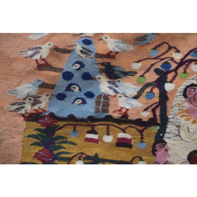 Rustic Haraniya Wedding Celebration – Vintage 1987 Handwoven Wool Tapestry by Samiha Ahmed (4.2 X 4.7 Ft) For Sale - Image 3 of 11