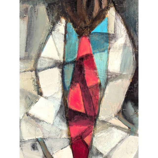 David Adickes Modern Cubist Inspired Male Portrait Painting of a Bearded Man with a Red Tie, 1990s For Sale - Image 11 of 11