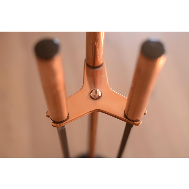 Metal Mid Century Modern Copper & Cast Iron Fireplace Tool Set For Sale - Image 7 of 13