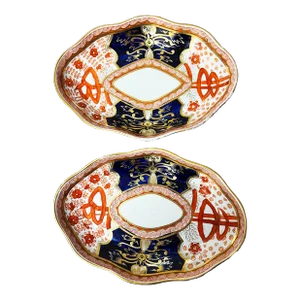 19th Century Spode Imari " Dollar" Pattern Oval Porcelain Plates- A Pair