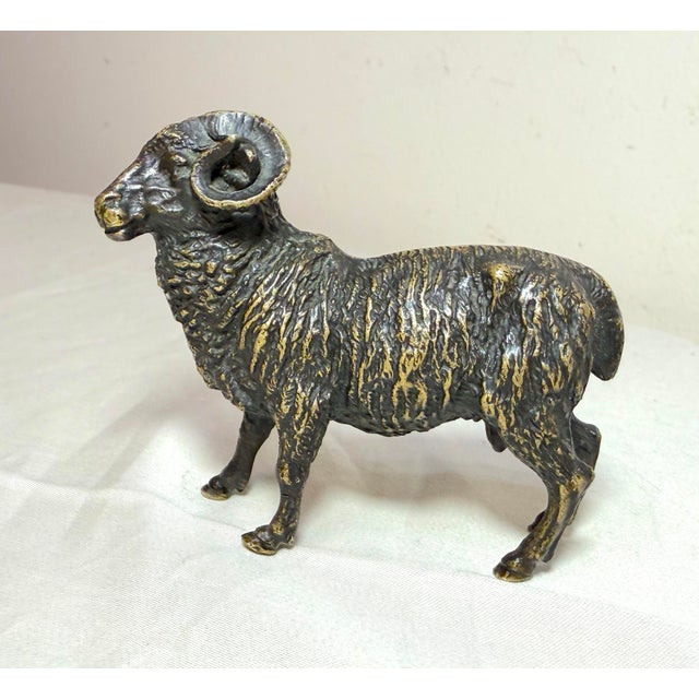 Up for sale is a wonderful antique 19th century handmade Austrian bronze miniature ram statue. It's done with a realistic...