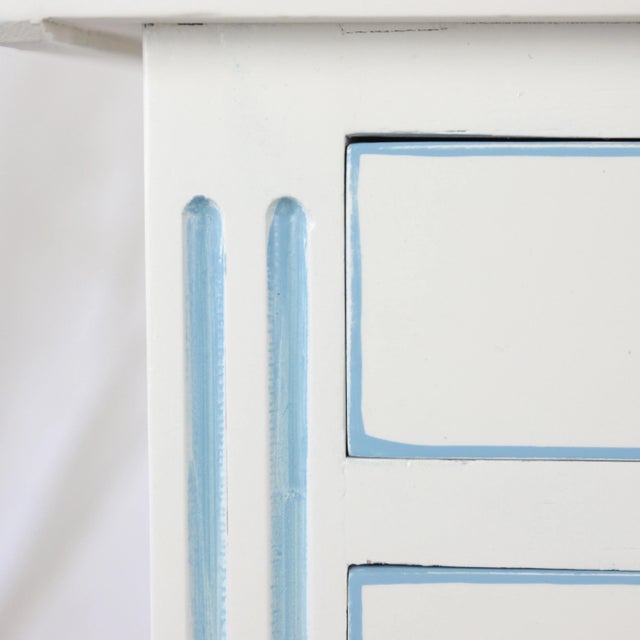 Pair of White Side Tables/Bedside Tables/Nightstands With Light Blue Lines For Sale In New York - Image 6 of 8
