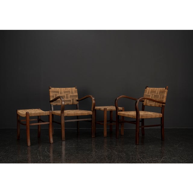 1930s Set of Scandinavian Chair and Ottoman attributed to Axel Larsson for Bodafors, Sweden, 1930s, Set of 4 For Sale - Image 5 of 18