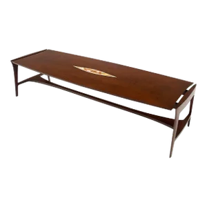 Oiled Walnut Tile Insert Floating Top Mid-Century Long Surfboard Coffee Table