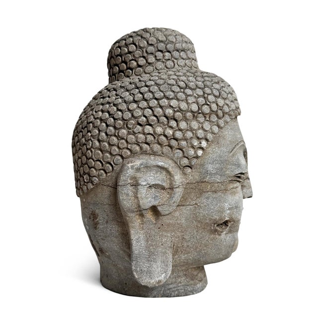 Asian Vintage Asian Stone Buddha Head For Sale - Image 3 of 4