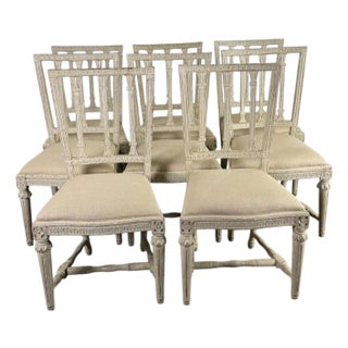 Set of Eight Swedish Gustavian Style Dining Chairs, 19th Century For Sale