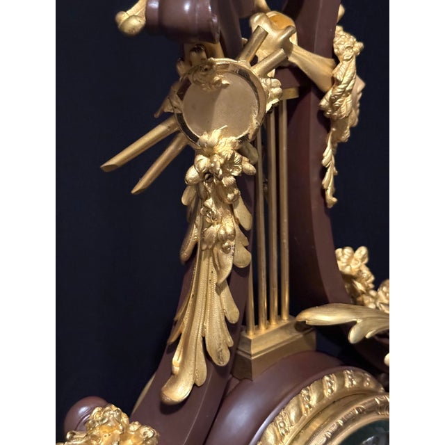 1840 French Louis XVI Bronze Marble Lyre Clock - 1 Pc For Sale - Image 9 of 18