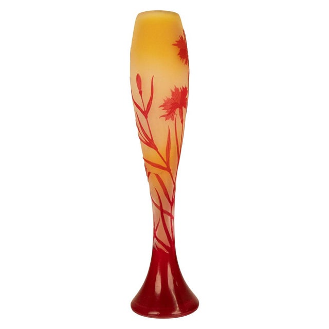 Antique French Art Nouveau Cameo Glass Soliflore Carnation Vase Emile Galle 1900 For Sale - Image 11 of 18