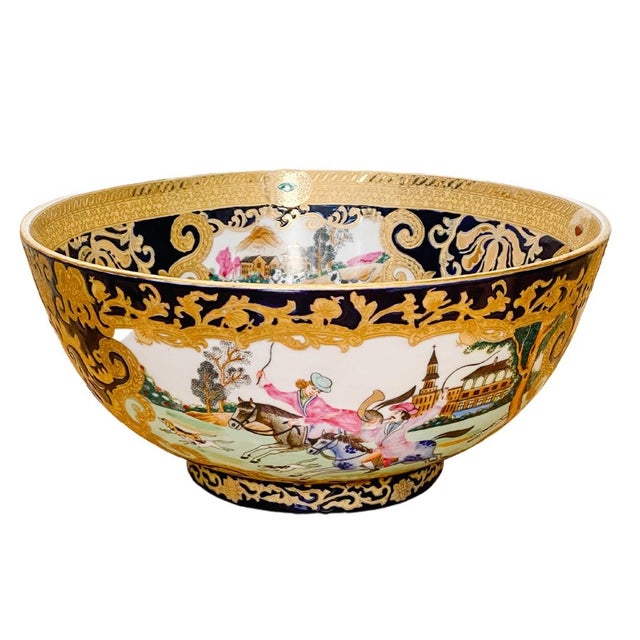 MidCentury Chinese Export Hunting Scene Punch Bowl Chairish