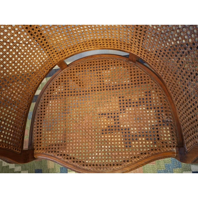 Brown Early 20th Century Louis XV Half-Moon Rattan and Hardwood Armchair For Sale - Image 8 of 16