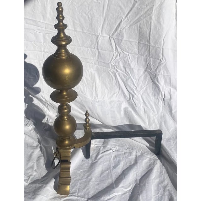 Early 20th Century Brass Andirons With Lion Detail - Set of 2 For Sale - Image 6 of 6