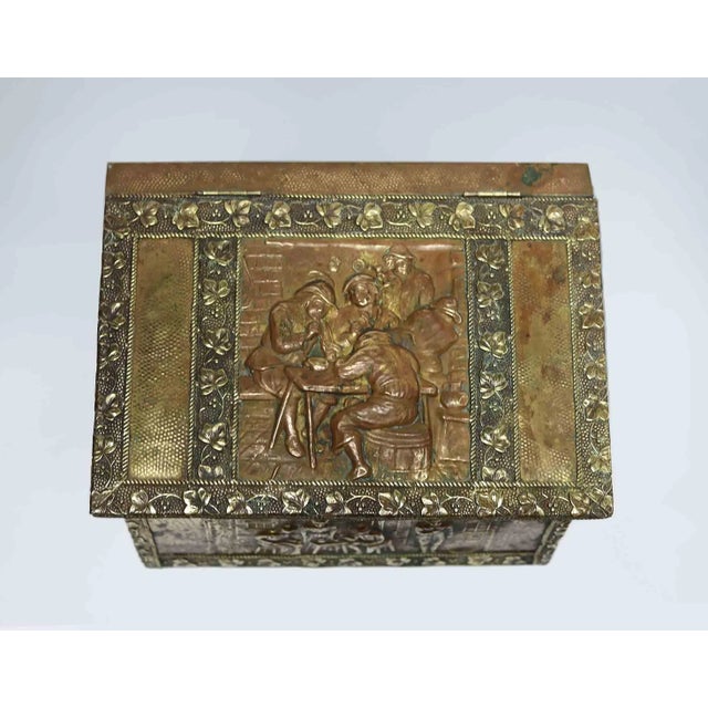 Antique Coal Kindling Box Copper and Brass Repousse For Sale - Image 12 of 12
