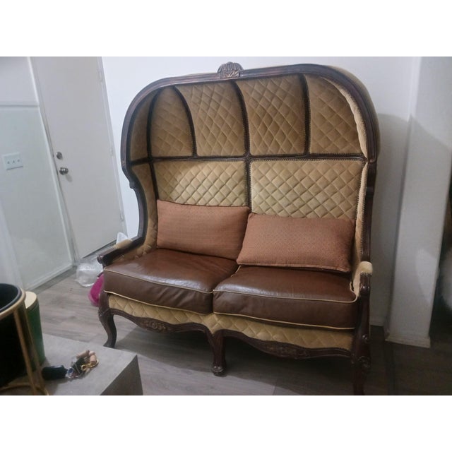 French Provincial Late 20th Century French Provincial Hooded Dome Canopy Porter Loveseat For Sale - Image 3 of 8