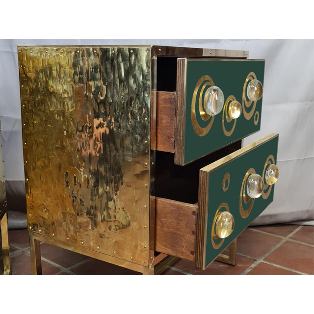 Contemporary Bedside Tables with Hand-Embossed Brass and Murano Glass from Justfurnituress SRL, Set of 2 For Sale - Image 3 of 11